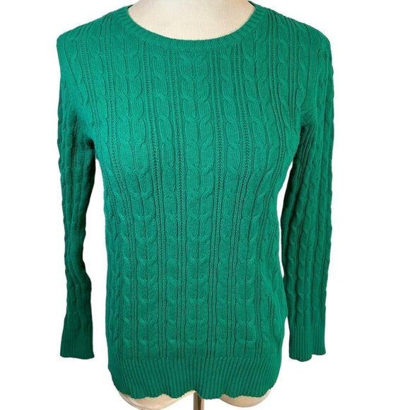 St. John’s Bay Teal Cable Knit Sweater Green Blue Long Sleeve Textured Crew Neck - Picture 1 of 6